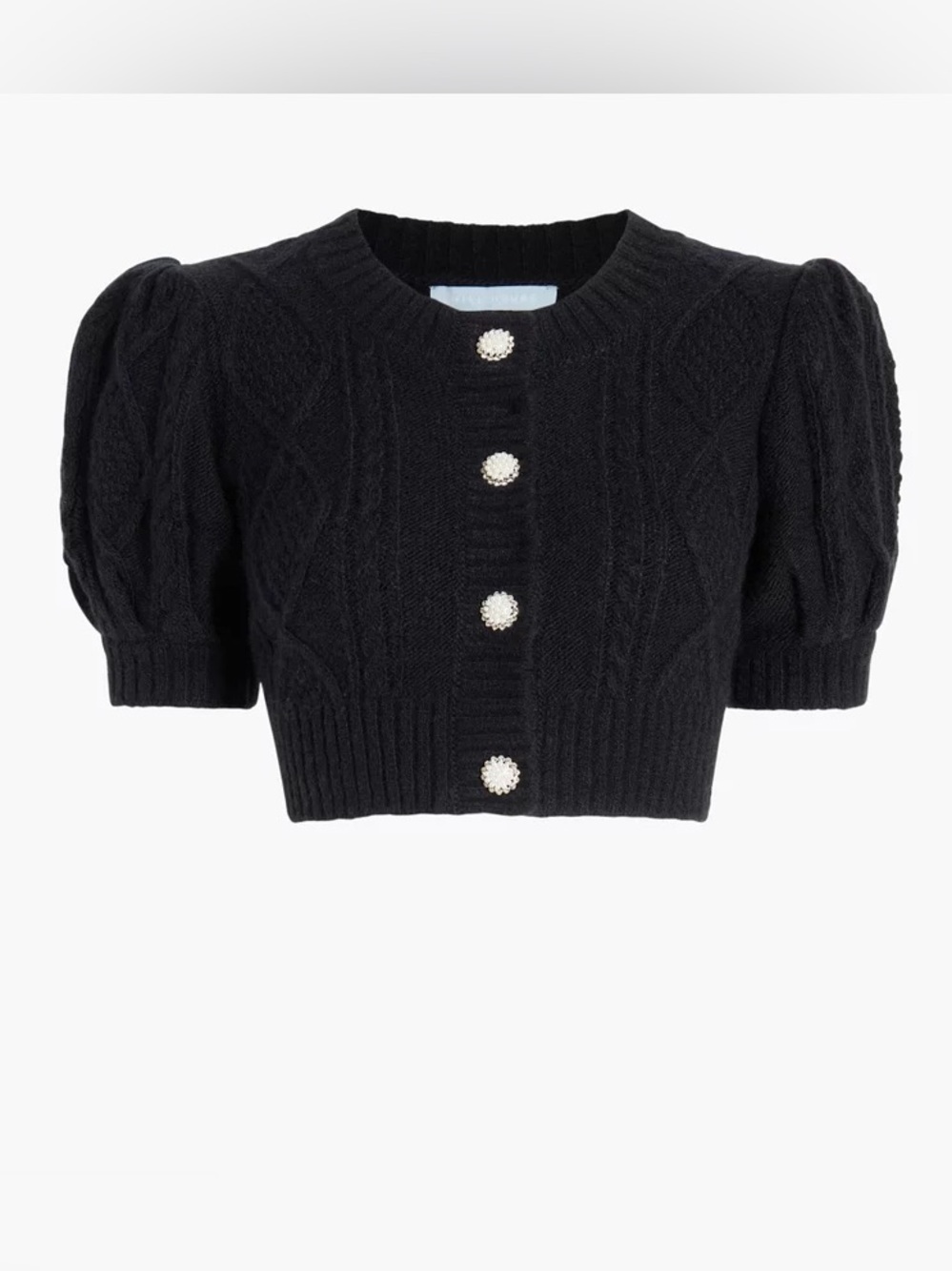 Hill House Home Ollie Sweater Black Pearl Button Cable Knit Puff Sleeve XXL Soft